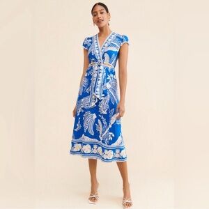 FARM Rio Vibrant Blue and White Midi Dress